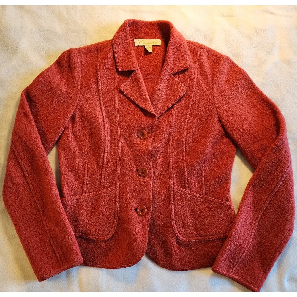 Mainbocher Red Boiled Wool Blazer Jacket Women Small 3-Button Tailored 100% Wool
